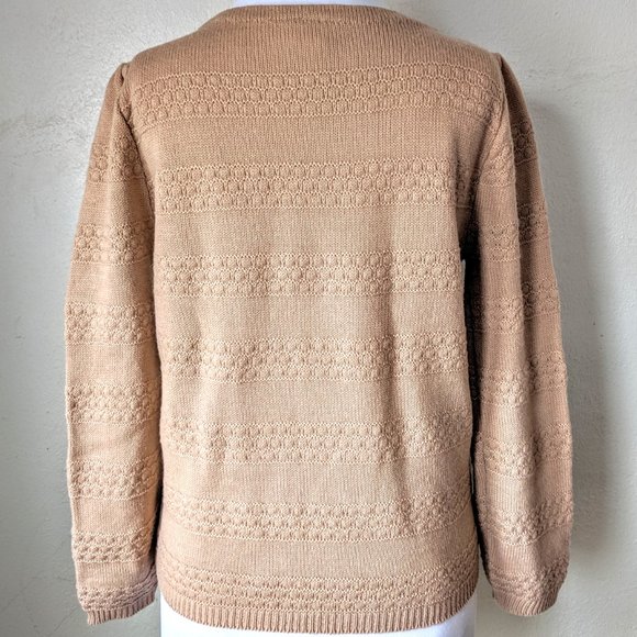 Twee Vintage Sweater Puffed Sleeves Boatneck Taupe 1970s 1980s Knit Grannycore - Picture 3 of 8